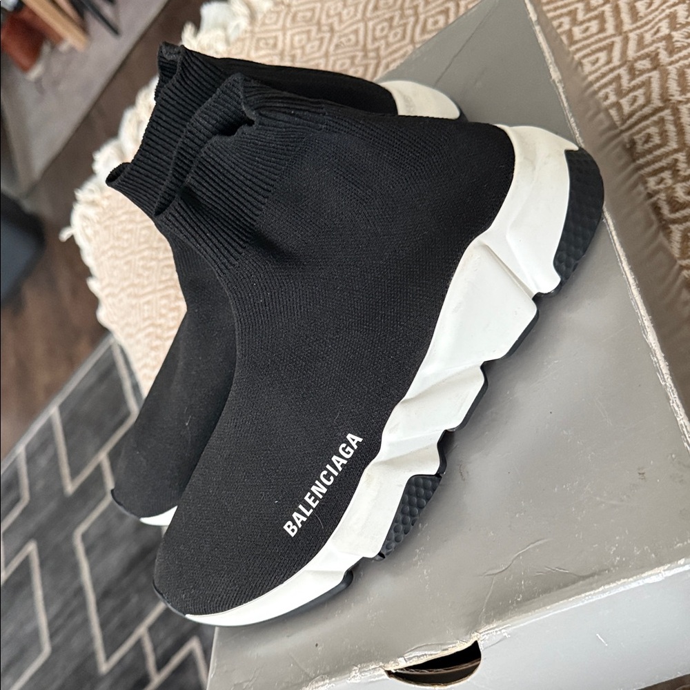 Balenciaga Women's Black and White Sock Sneakers